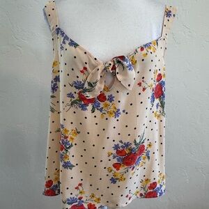 Sézane Paris Floral Polka Dot Tie Front Cami Top